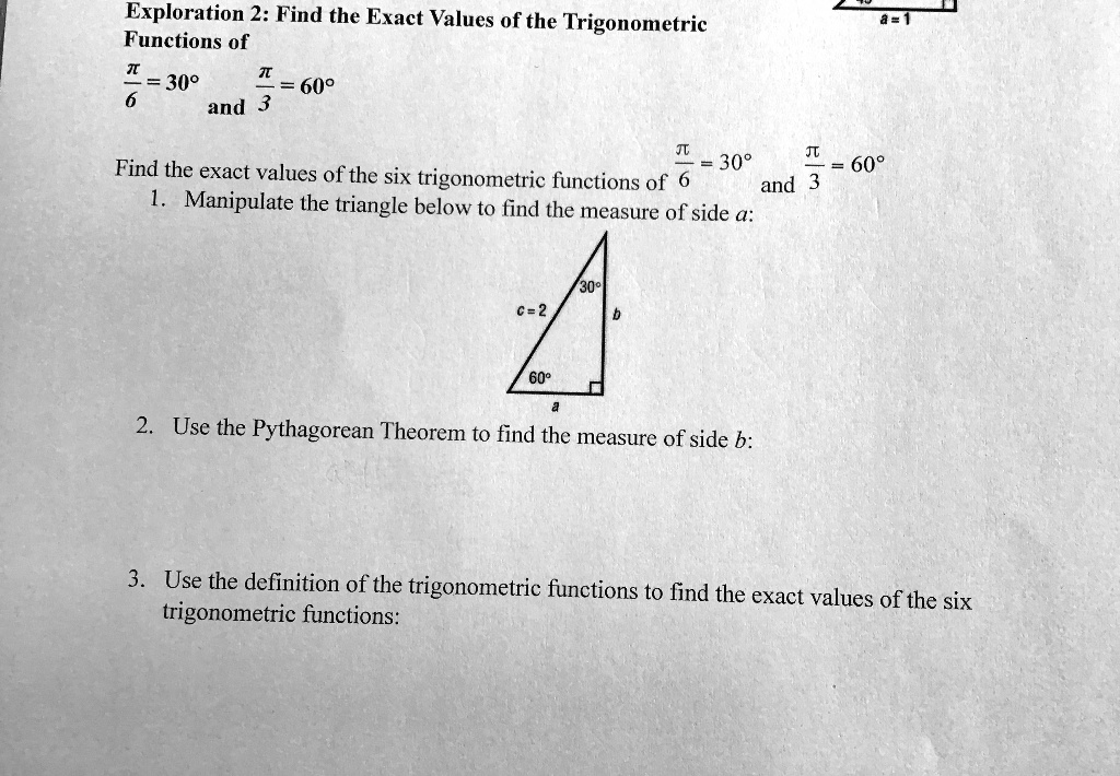 SOLVED: Exploration 2: Find the Exact Values of the Trigonometric ...