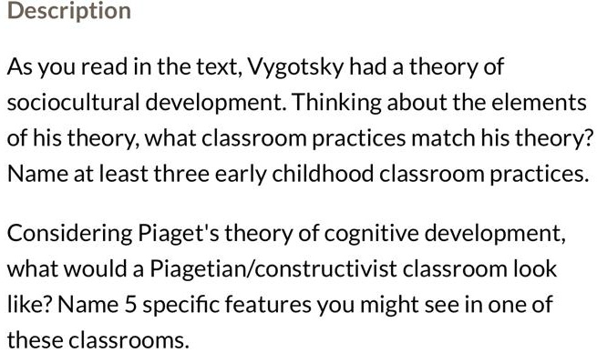 SOLVED Text help Description As you read in the text Vygotsky