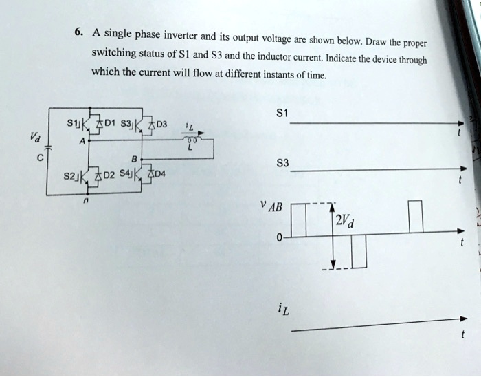6. A single phase inverter and its output voltage are shown below. Draw ...