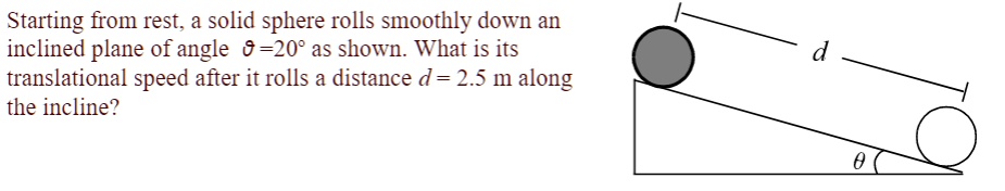 Starting from rest a solid sphere rolls smoothly down an...