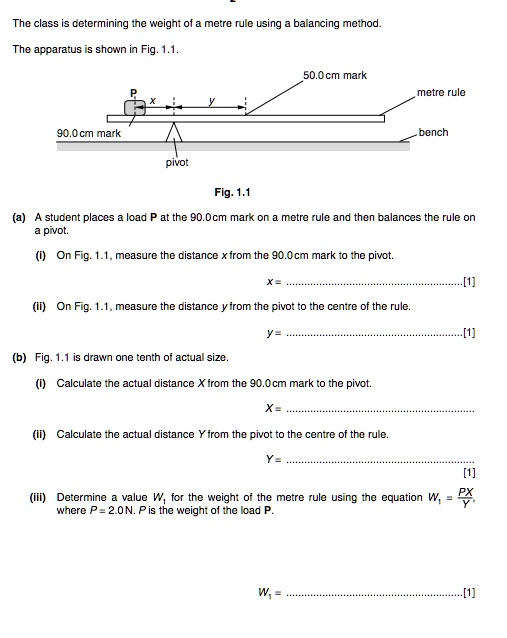 SOLVED: The class is determining the weight of a meter rule using a ...