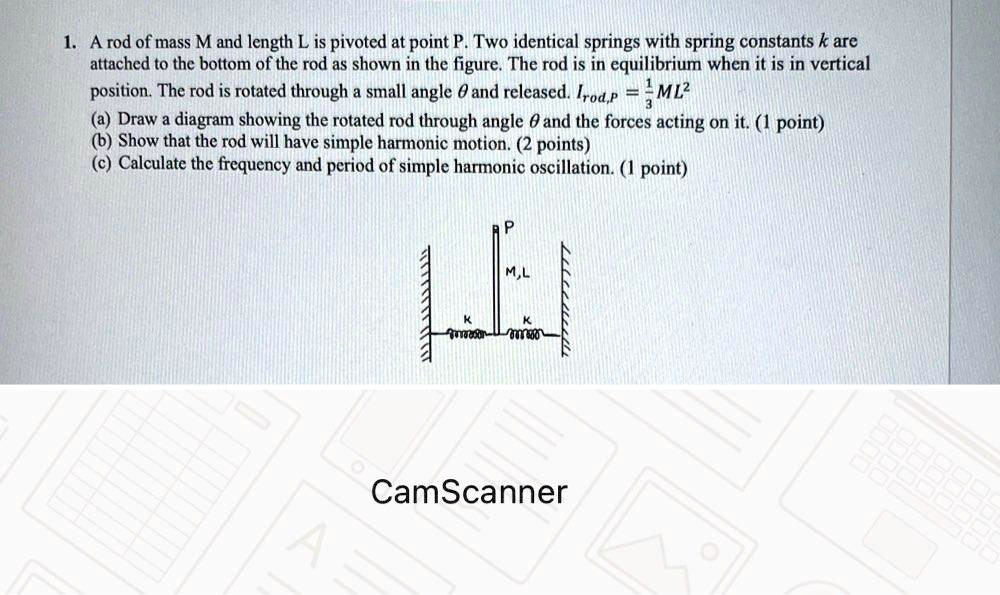 SOLVED: A rod of mass M and length L is pivoted at point P. Two ...