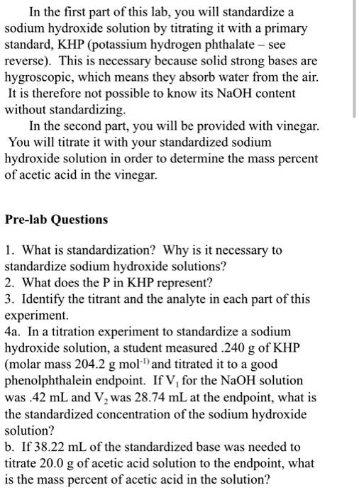 experiment standardization of sodium hydroxide solution