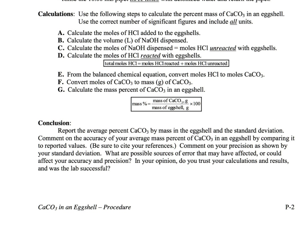 SOLVED Calculations Use the following steps to calculate the percent