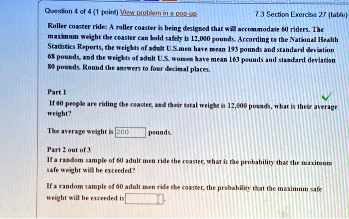 SOLVED Question 4 1 point in pop up 7.3 Section Exercise 27