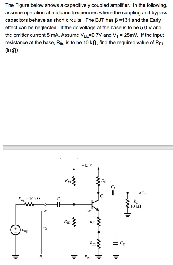 SOLVED The figure below shows a capacitively coupled amplifier. In the