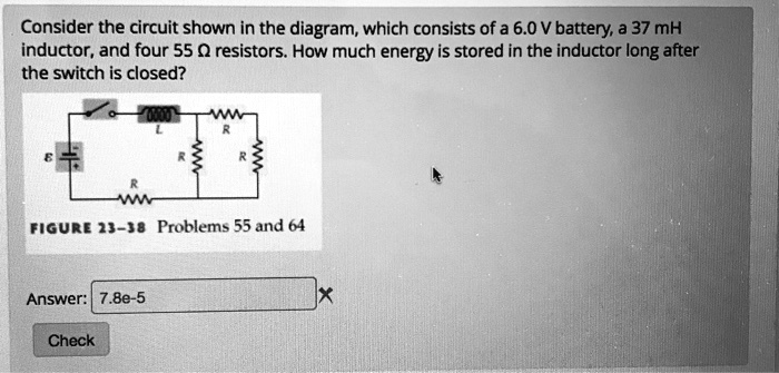 Consider the circuit shown in the diagram, which consists of a 6.0 V battery, a 37 mH
inductor, and four 55 ? resistors. How much energy is stored in the inductor long after
the switch is closed?