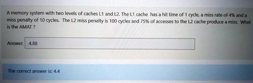 A memory system with two levels of caches L1 and L2. The L1 cache has a ...