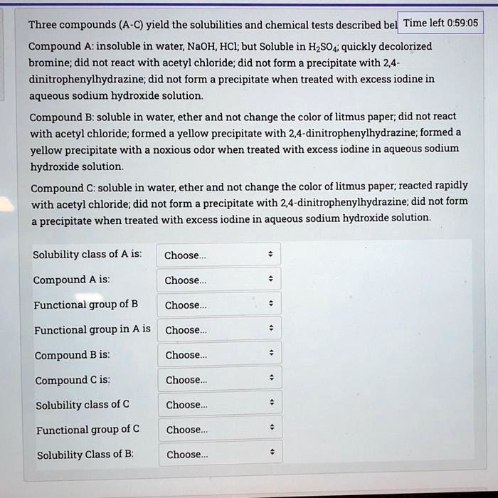 SOLVED Three compounds (AC) yield the solubilities and chemical tests