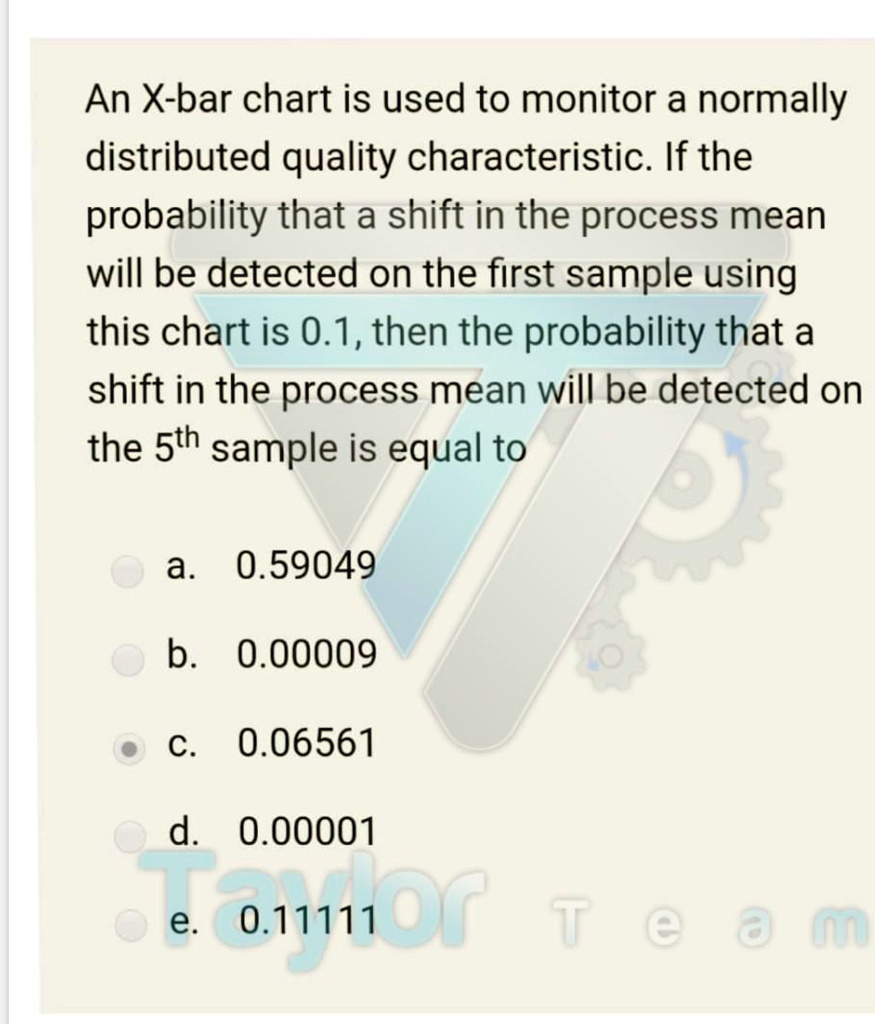 SOLVED An Xbar chart is used to monitor a normally distributed