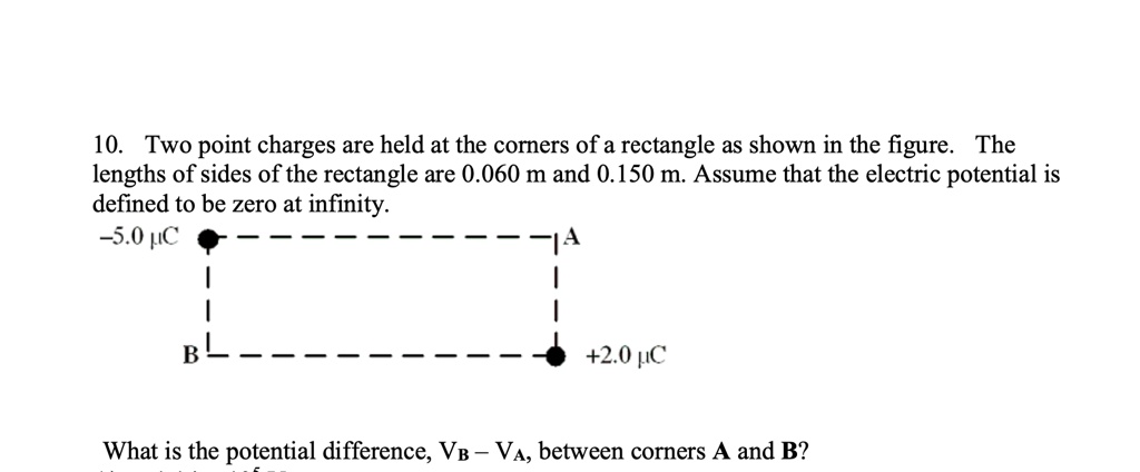10 two point charges are held at the corners of a rectangle as shown in ...