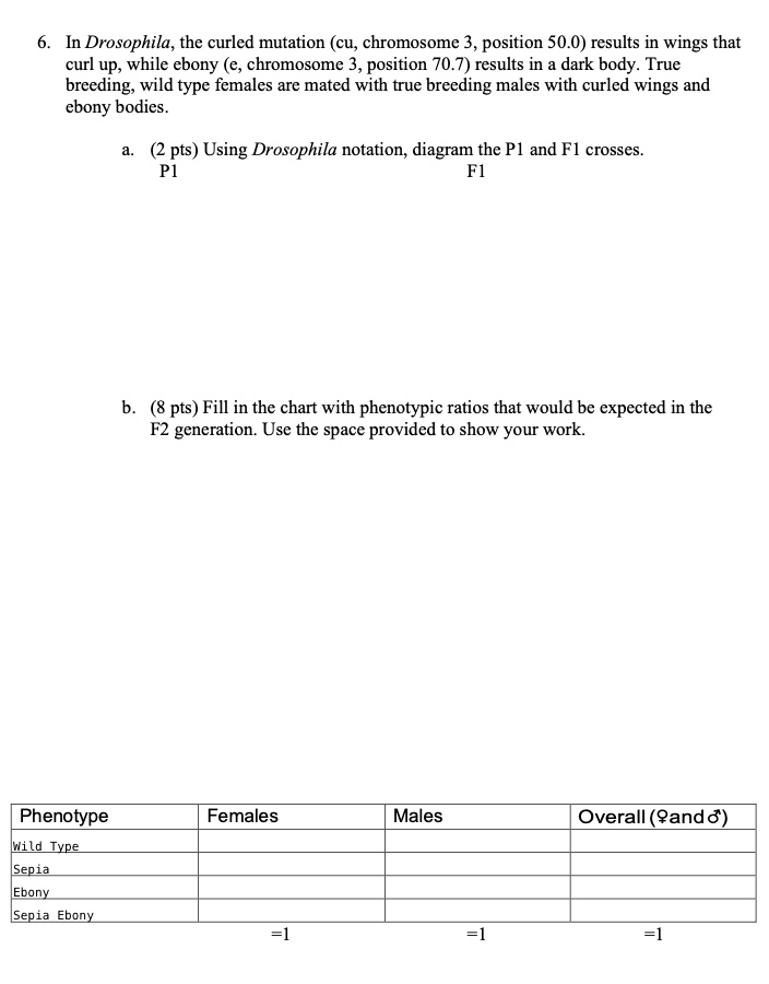 SOLVED: 6. In Drosophila,the curled mutation cu,chromosome 3,position