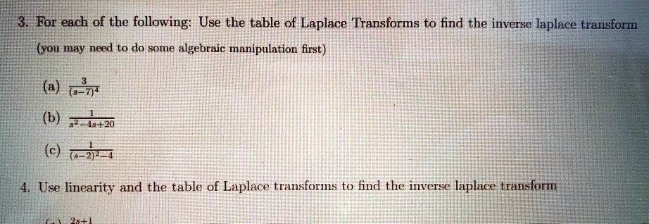 Solved For Each Of The Following Use The Table Of Laplace Transforms To Find The Inverse