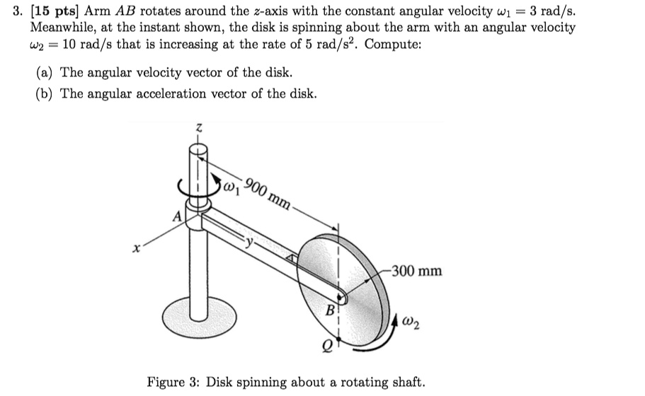 3. [15 pts] Arm AB rotates around the z-axis with the...