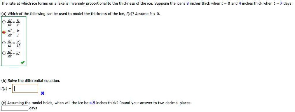 the rate at which ice forms on lake is inversely proportional to the ...
