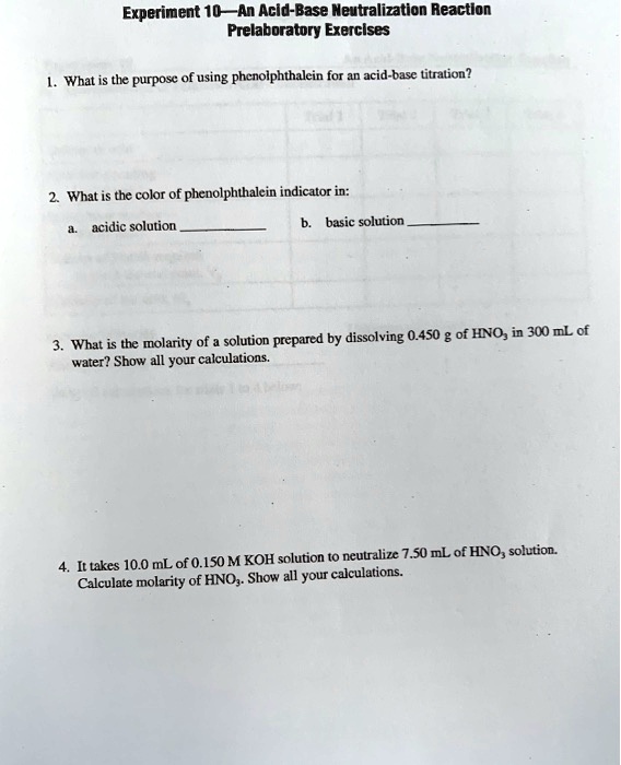 SOLVED Experiment 10 An AcidBase Neutralization Reaction