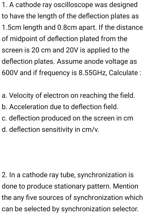 SOLVED: A cathode ray oscilloscope was designed to have the length of ...