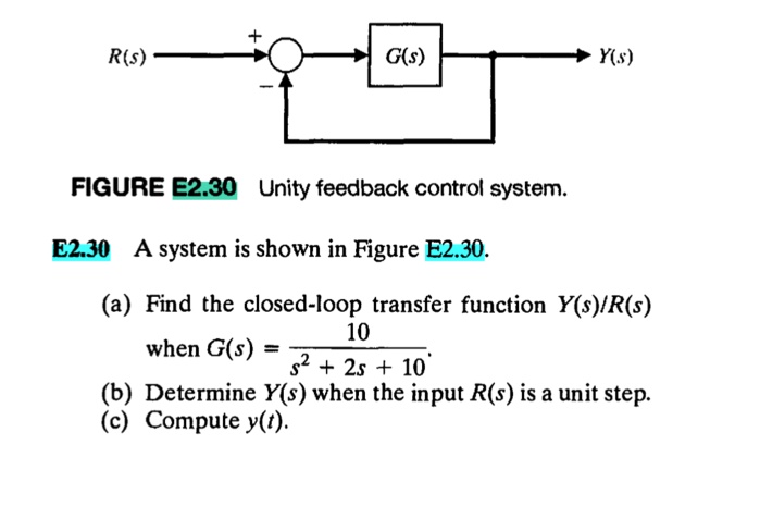 FIGURE E2.30 Unity feedback control system. E2.30 A system is shown in ...