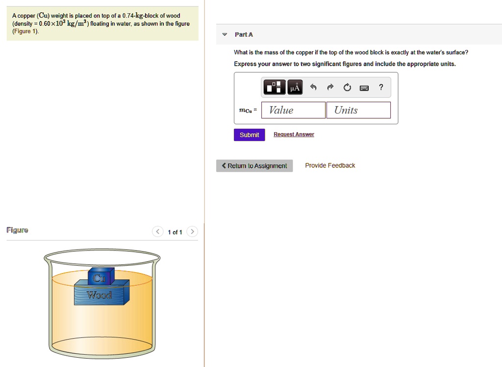 SOLVED copper (Cu) weight is placed on top of 0.74kgblock of wood (density 60 x1O? kg/m