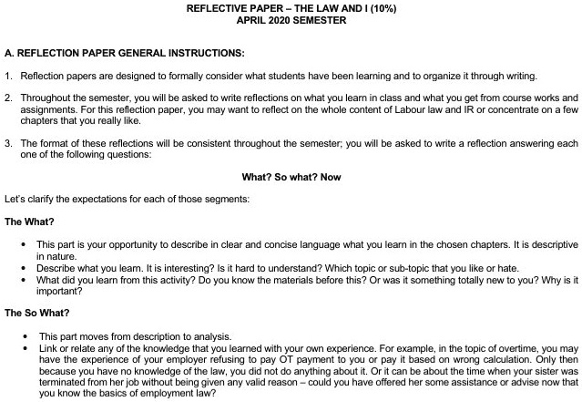 SOLVED: REFLECTIVE PAPER: THE LAW AND (109) APRIL 2020 SEMESTER