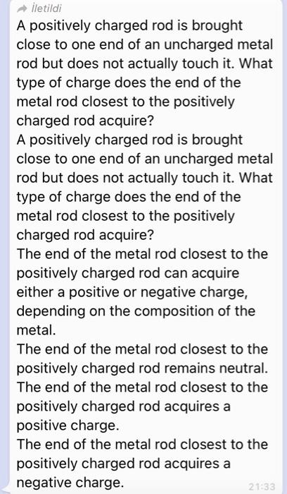 SOLVED: Iletildi Positively Charged Rod Is Brought Close To One End Of ...