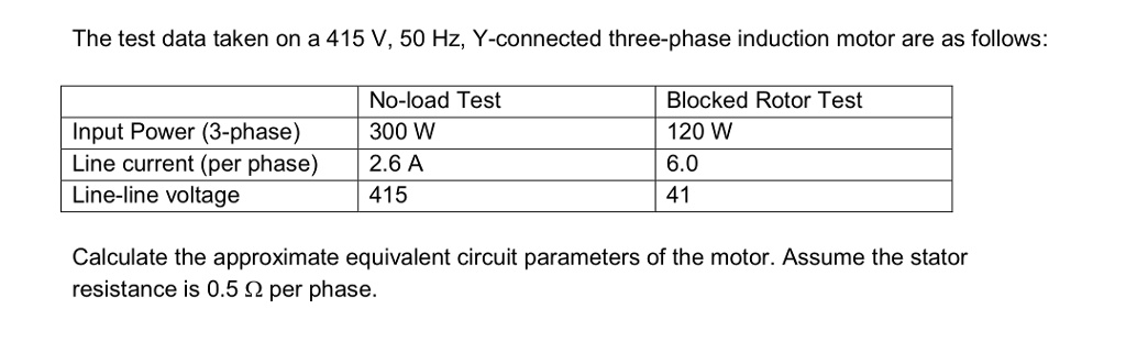 SOLVED: The test data taken on a 415 V, 50 Hz, Y-connected three-phase ...