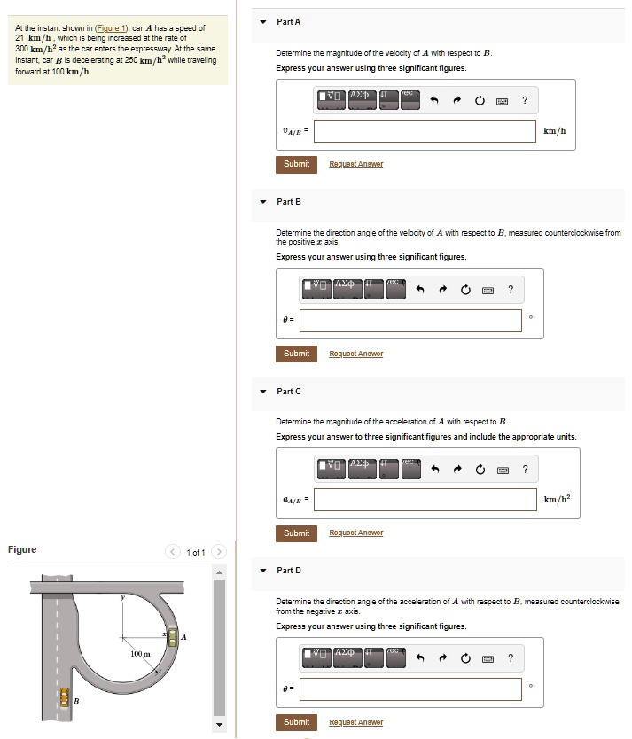 SOLVED: At the instant shown in Figure 1, car A has a speed of 21 km/h ...