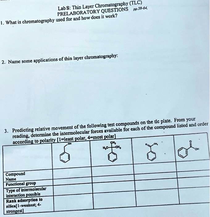 SOLVED Lab 8 Thin Layer Chromatography (TLC) PRELABORATORY QUESTIONS