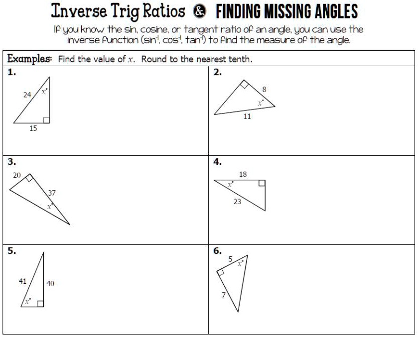 SOLVED Please Help I Need Help With Trigonometry Inverse Trig Ratios Finding Missing Angles 