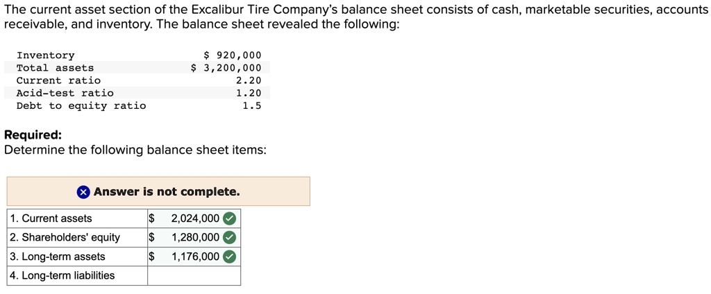 SOLVED: Texts: The current asset section of the Excalibur Tire Company ...