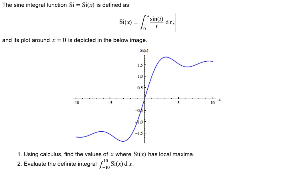 Solved The Sine Integral Function Sisix Is Defined As Sixint0x Sinttdt And Its 8159