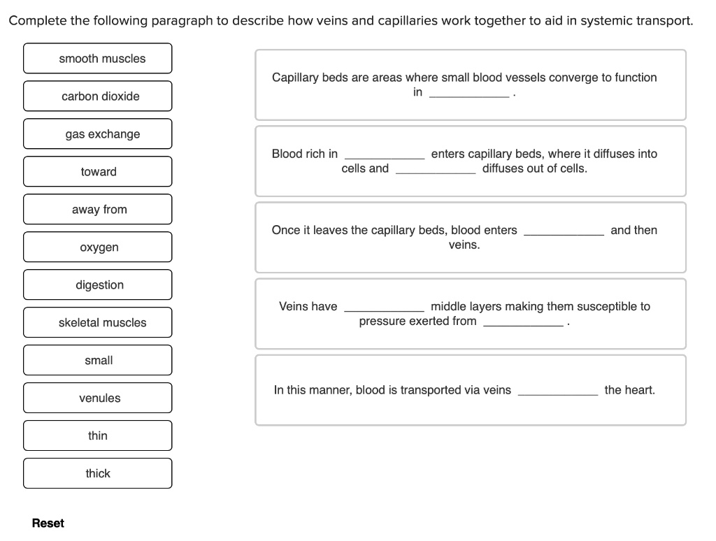 SOLVED Complete the following paragraph to describe how veins and