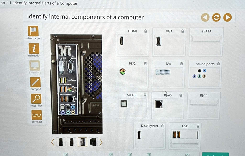 text identify external ports 1 1 identify internal parts of a computer ...