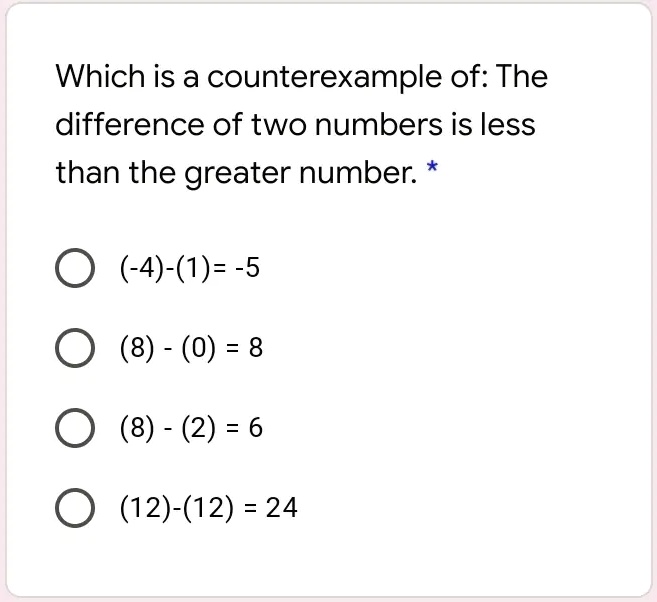 SOLVED: Which Is A Counterexample Of: The Difference Of Two Numbers Is ...