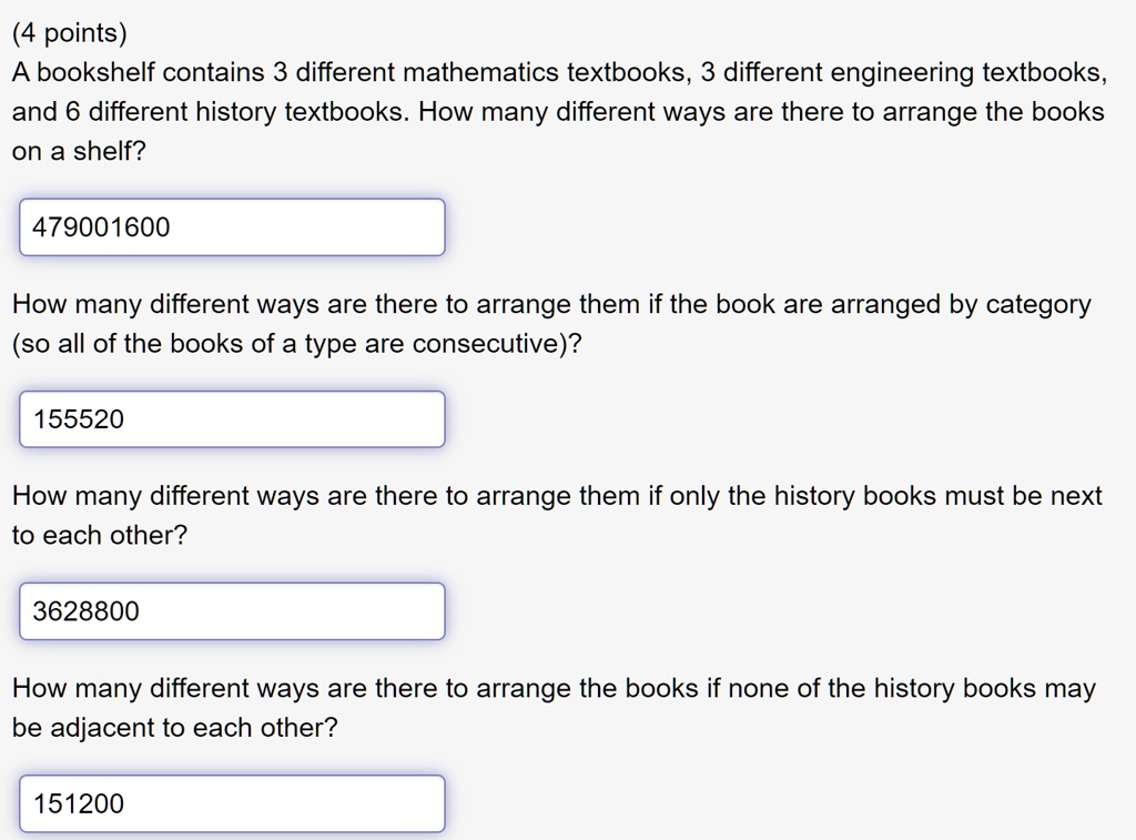 Solved: (4 Points) A Bookshelf Contains 3 Different Mathematics 