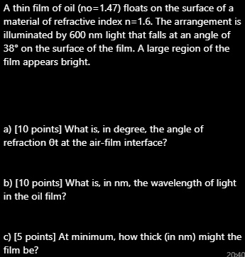 a thin film of oil no147 floats on the surface of a material of ...