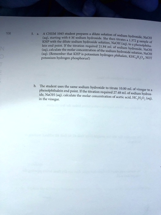 SOLVED CHEM 1045 student prepares dilute solution (aq), starting with