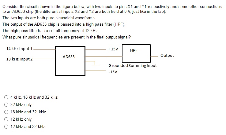 Consider the circuit shown in the figure below, with two inputs to pins ...