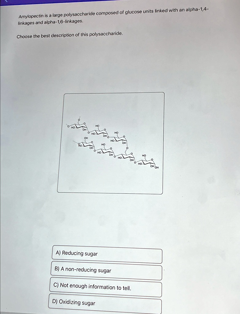 SOLVED Amylopectin is a large polysaccharide composed of glucose units