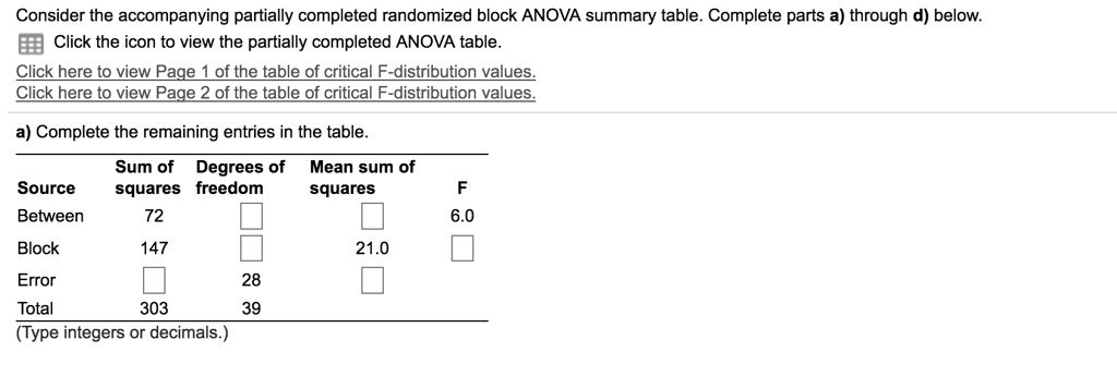 SOLVED: Consider the accompanying partially completed randomized block ...