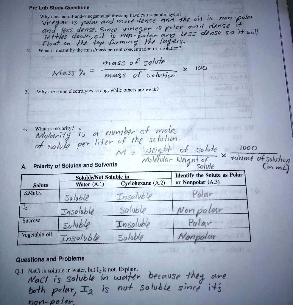 Pre lab study questions why does an oil and vinegar salad...