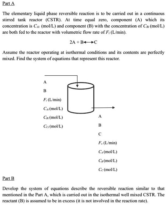 Part A The Elementary Liquid Phase Reversible Reaction Is To Be Carried ...