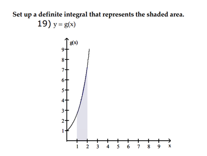 SOLVED: Set up a definite integral that represents the shaded area. 19 ...