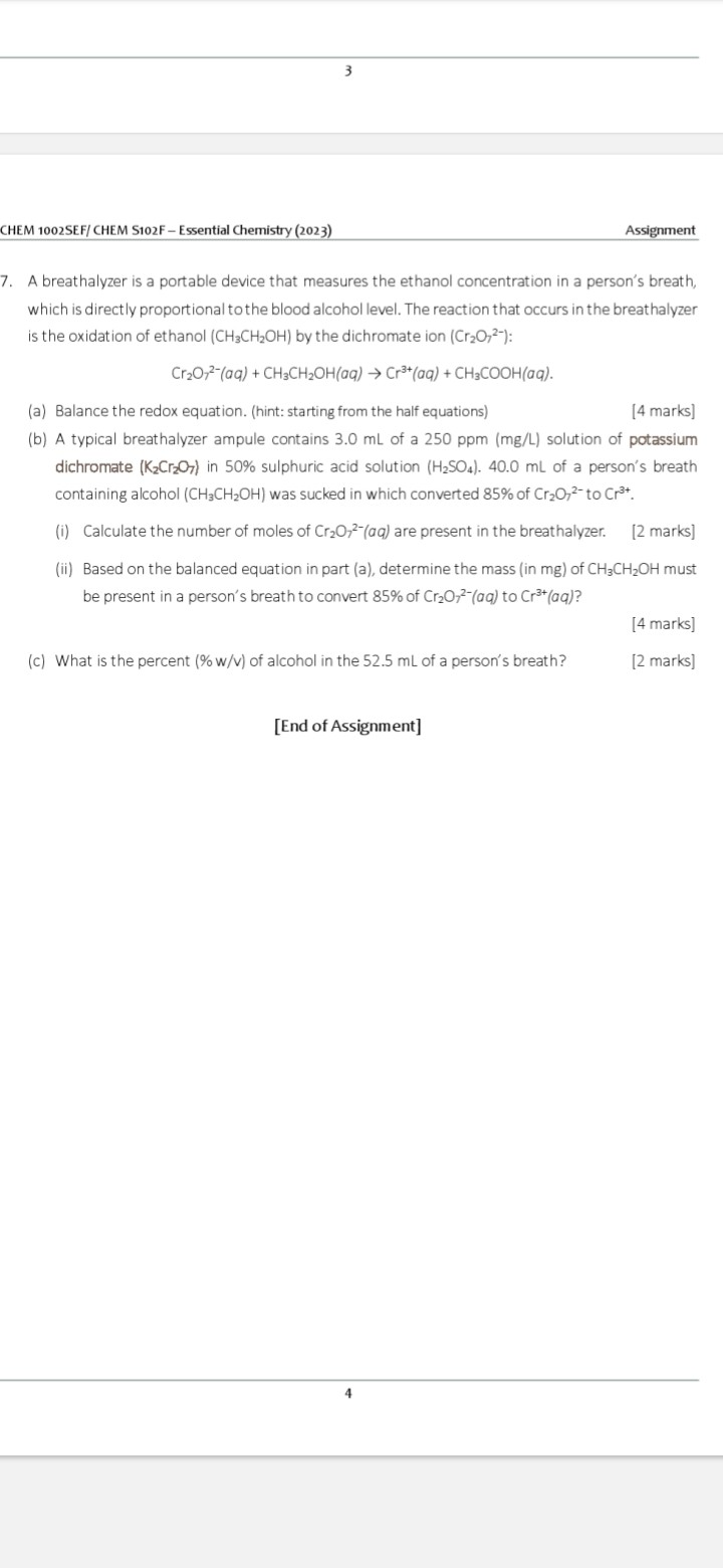 3 chem 1002sef chem s102f essential chemistry 2023 assignment 7 a