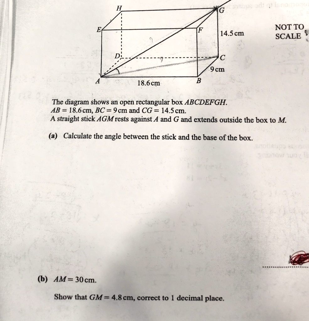 The diagram shows an open rectangular box ABCDEFGH. AB = 18.6cm, BC = 9 ...
