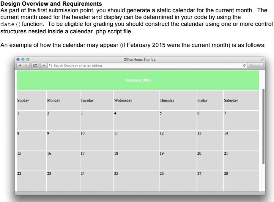 SOLVED: PHP code for a calendar using control structures Design ...