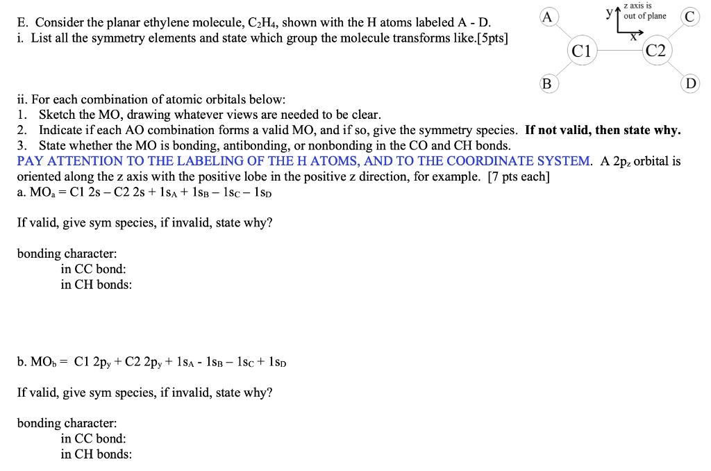 SOLVED Out of Plane Consider the planar ethylene molecule C2H4