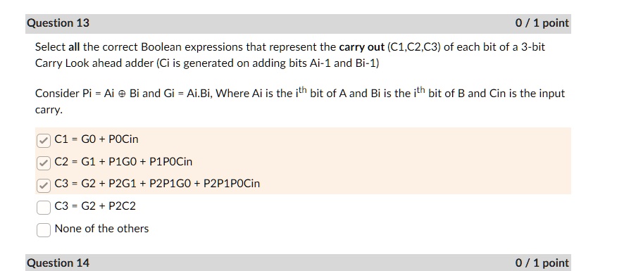 Select all the correct Boolean expressions that represent the carry out ...