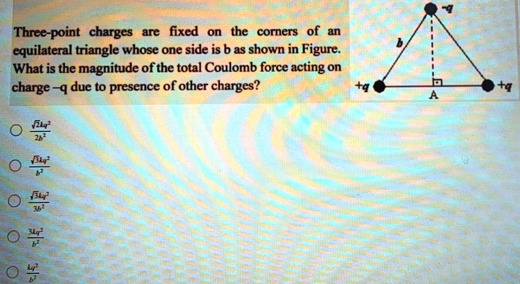 Three-point charges are fixed on the corners of an equilateral triangle ...