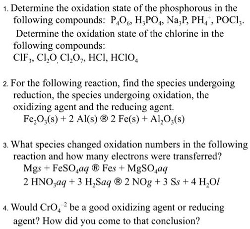 SOLVED: Determine the oxidation state of the phosphorus in the ...